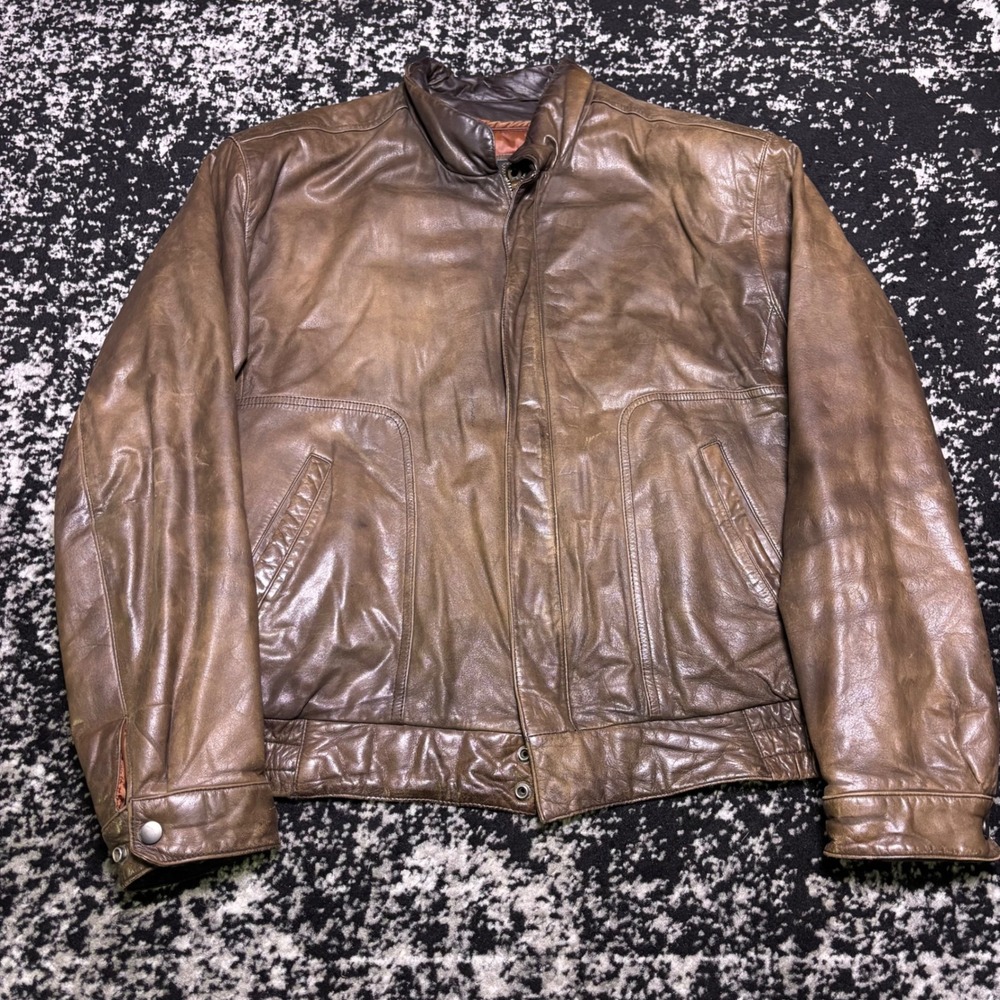 Reed Sportswear Vintage Faded Brown Leather Bomber Jacket Mens 48 L Cafe Racer